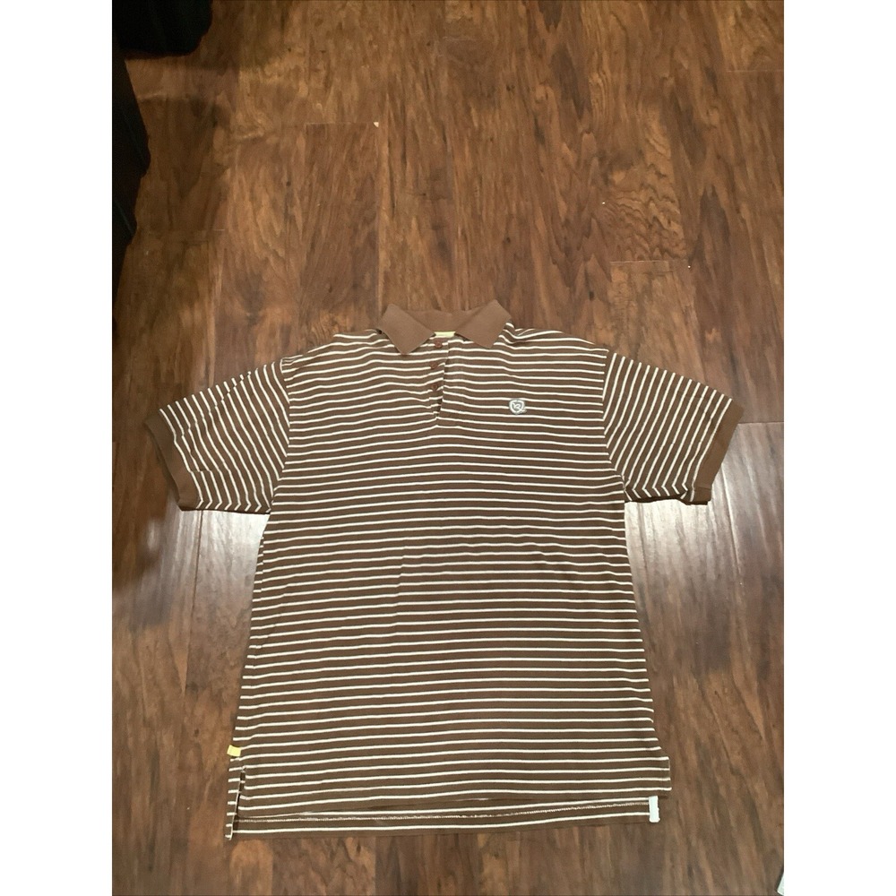 VTG Rocawear Big Kids XL (18-20) Short Sleeve Polo Y2K Streetwear Brown Stripes